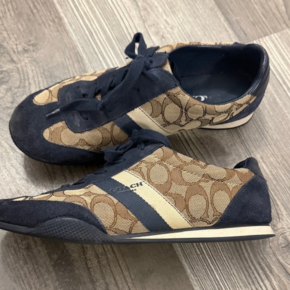Coach Shoes - Coach Kelson Signature Logo Navy Blue and Tan Low Rise Sneakers Size 9.5